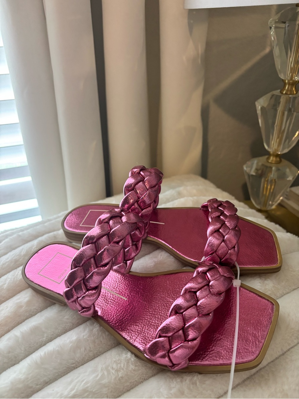 Dolce Vita INDY Metallic Hot Pink Braided Slide Sandals